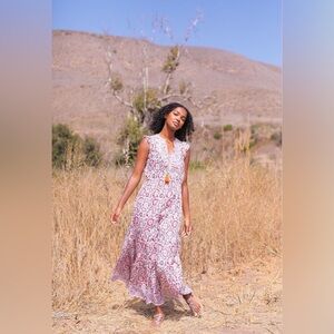 Bell by Alicia Bell Lola Maxi Dress in Red Blue Combo Silk Blend Size XL Boho